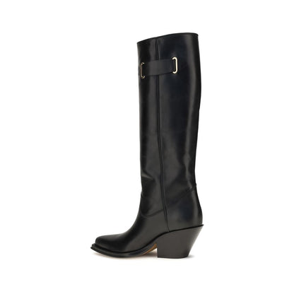 Chloé Bottes noires en cuir de vachette montantes jusqu'au genou Bos Taurus
