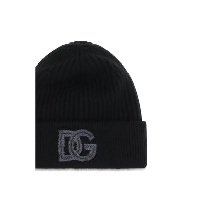 Dolce & Gabbana Bonnet en maille anglaise de laine noire Collection Ovis Aries