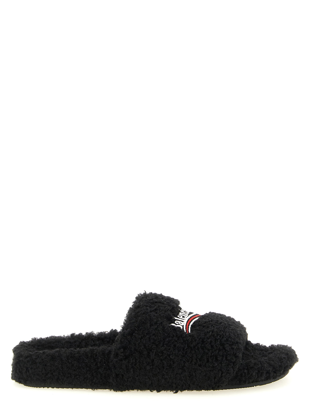 Balenciaga Slide Sandals in Black Polyester