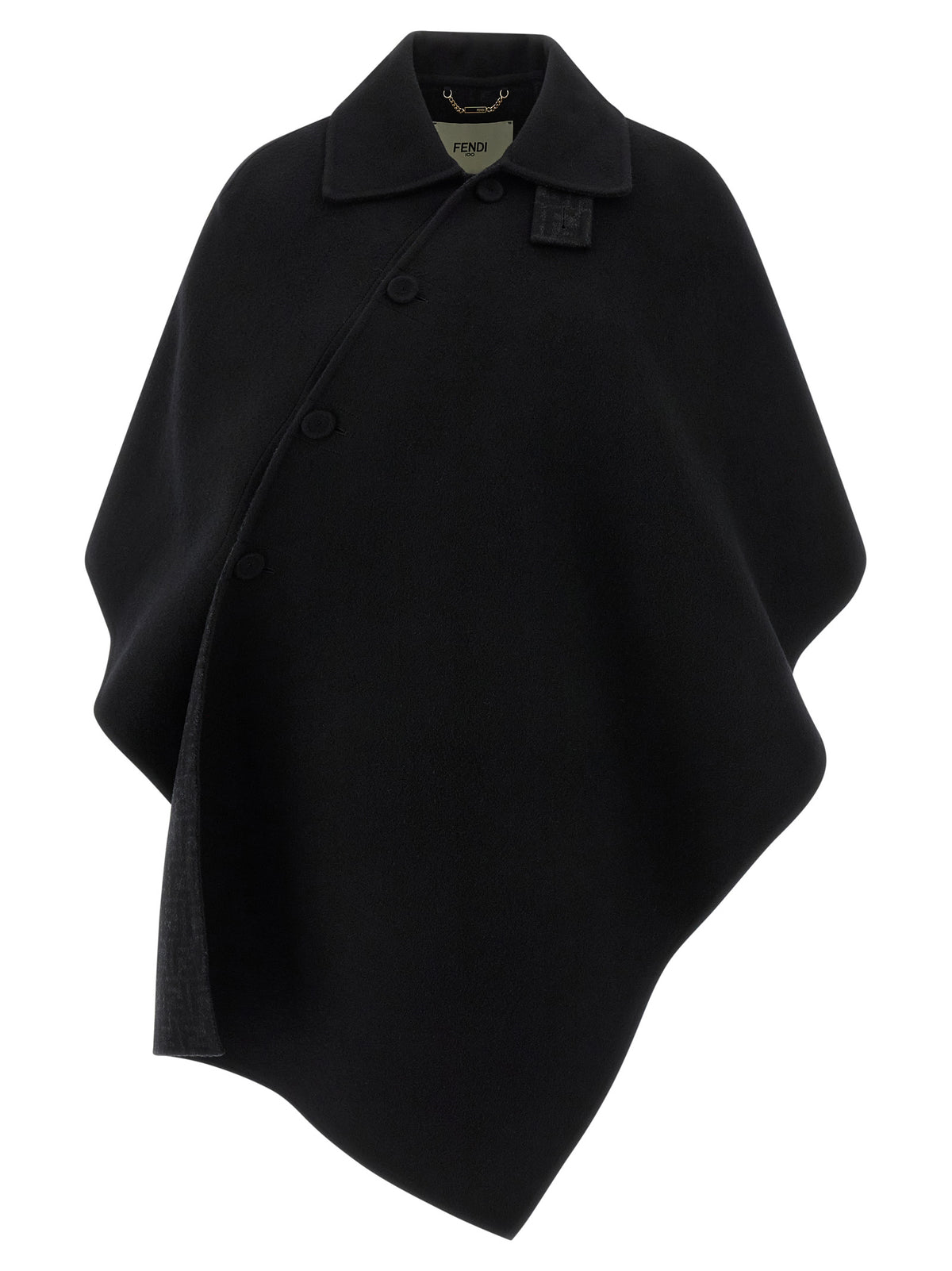 Abrigo Fendi Negro Elaborado En Pura Lana Virgen De Caída Natural