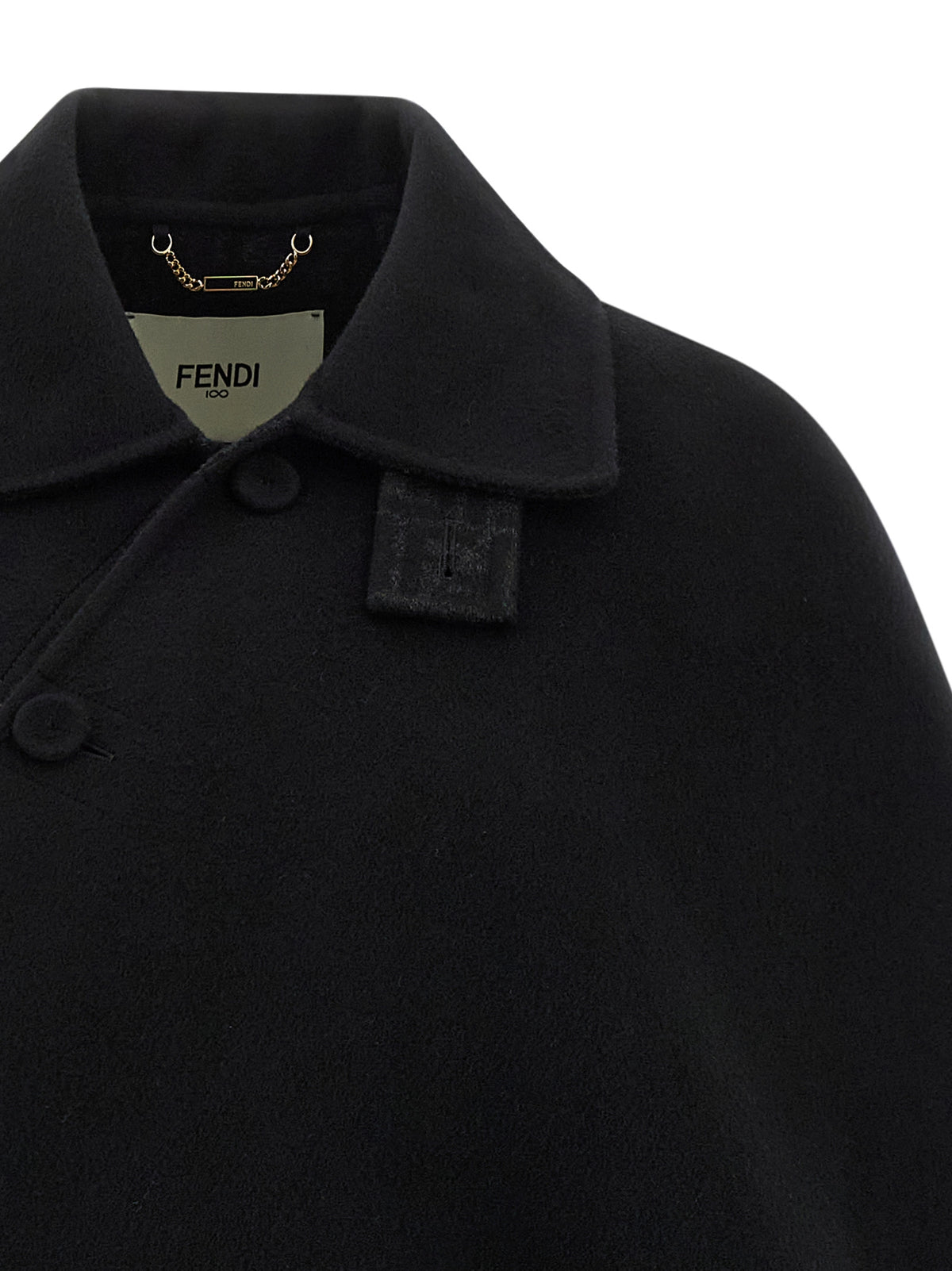 Abrigo Fendi Negro Elaborado En Pura Lana Virgen De Caída Natural