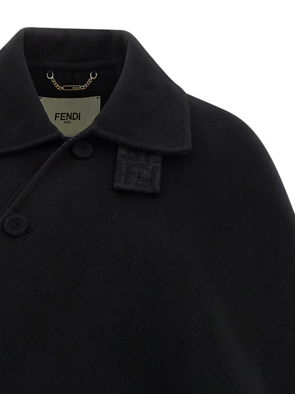 Abrigo Fendi Negro Elaborado En Pura Lana Virgen De Caída Natural