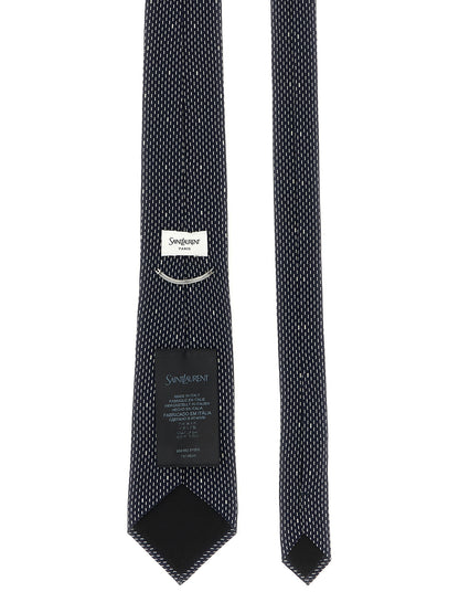Cravate En Soie Bleue À Pois Saint Laurent
