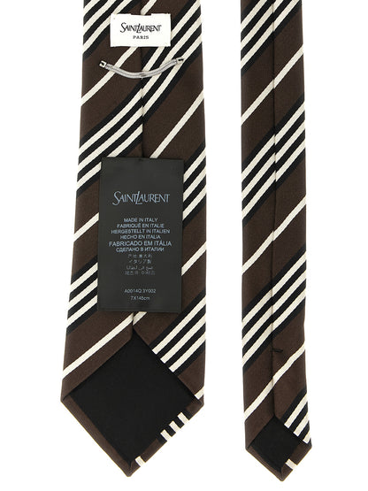 Corbata De Seda Marrón Saint Laurent Con Caída Estructurada