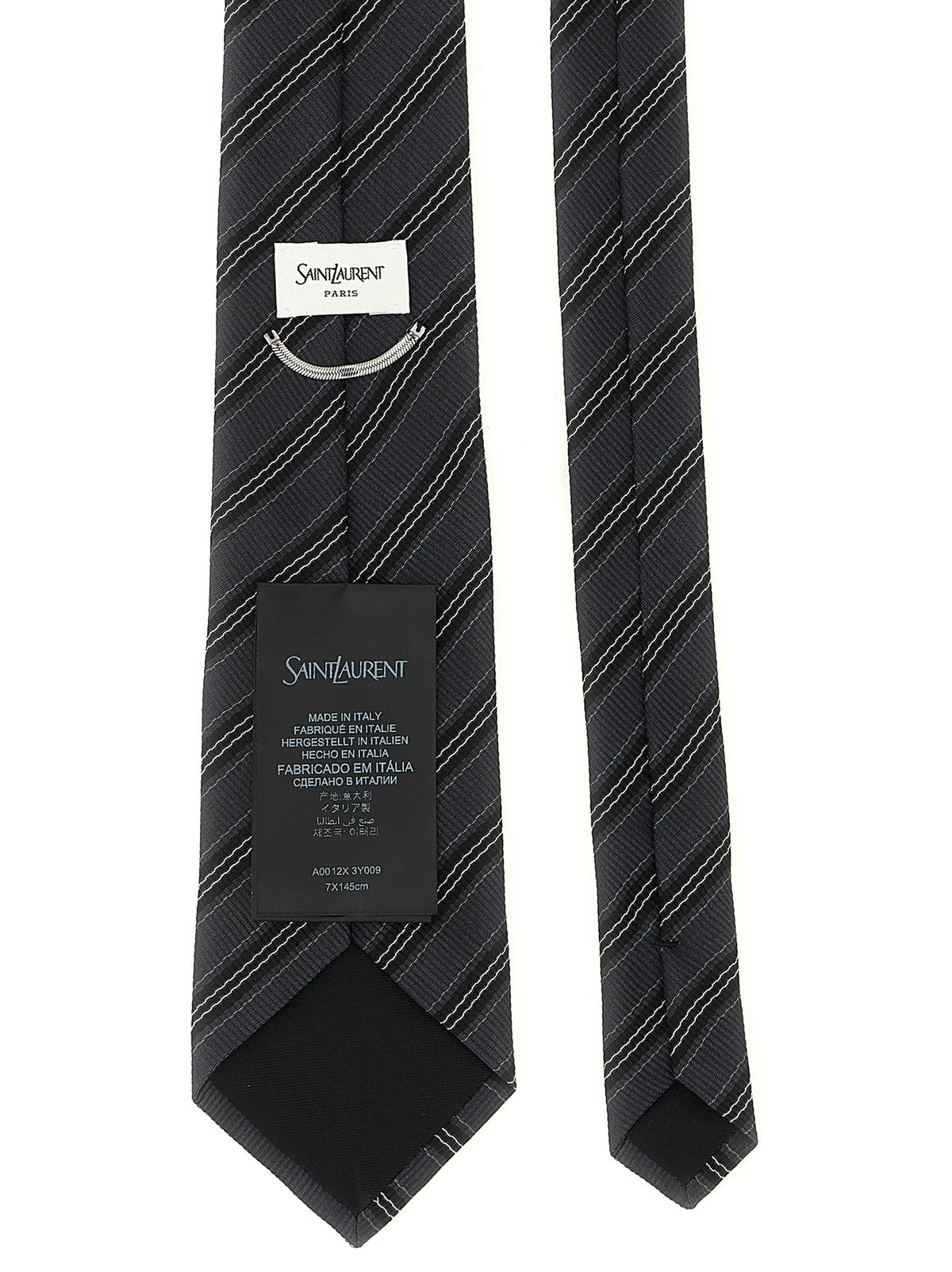 Saint Laurent Gray Diagonal Stripe Silk Tie
