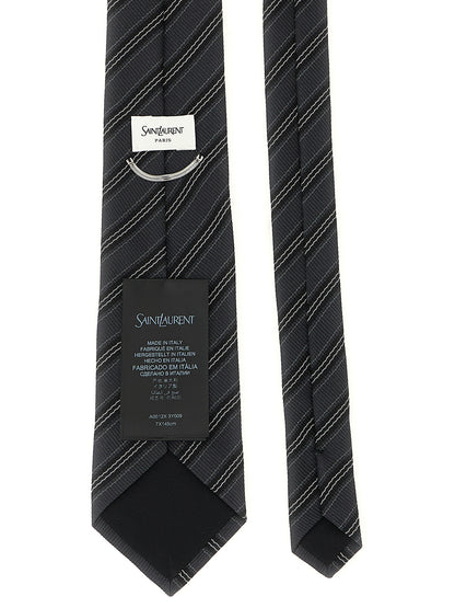 Saint Laurent Gray Diagonal Stripe Silk Tie
