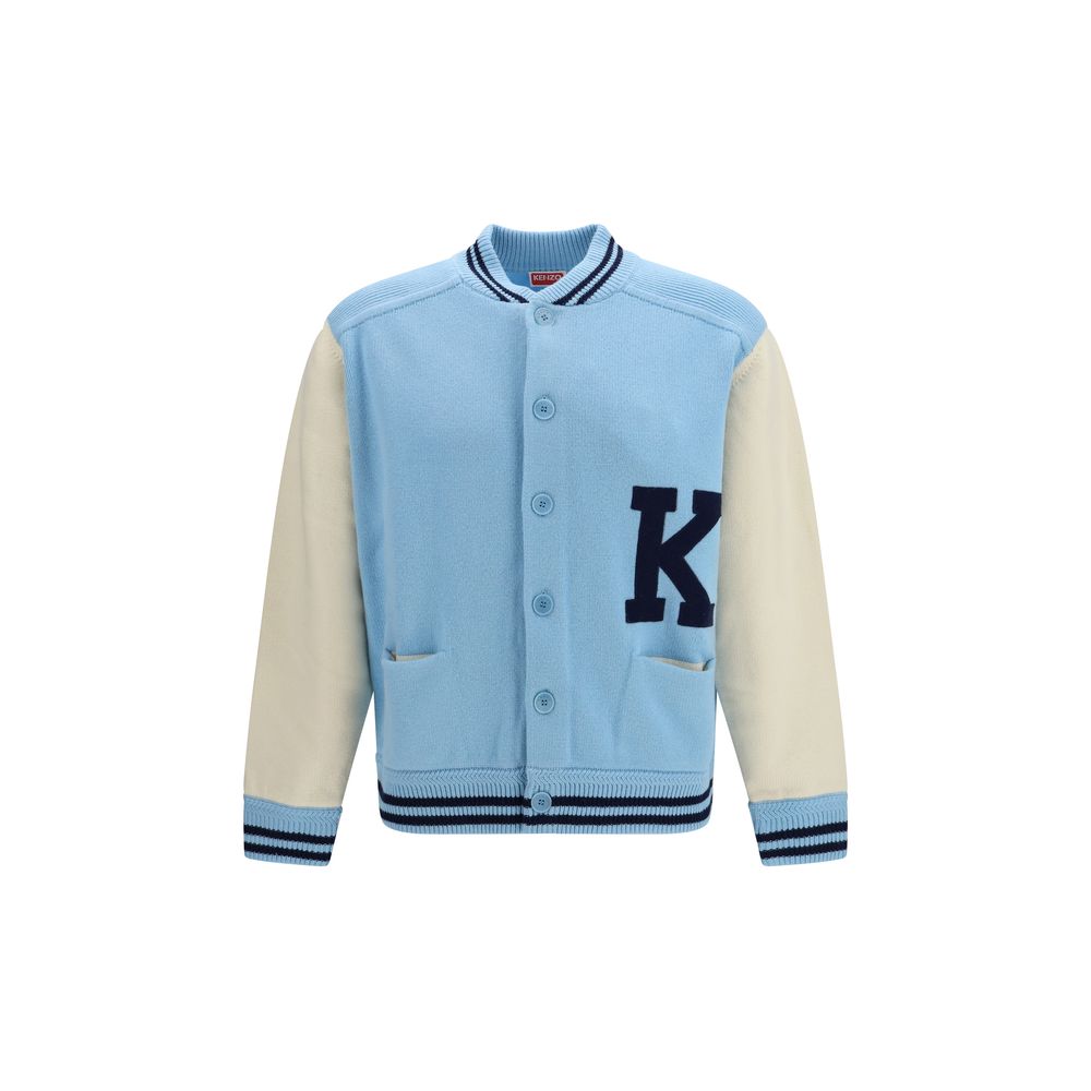 Cardigan Kenzo style bomber en laine mérinos bleu Ovis Aries