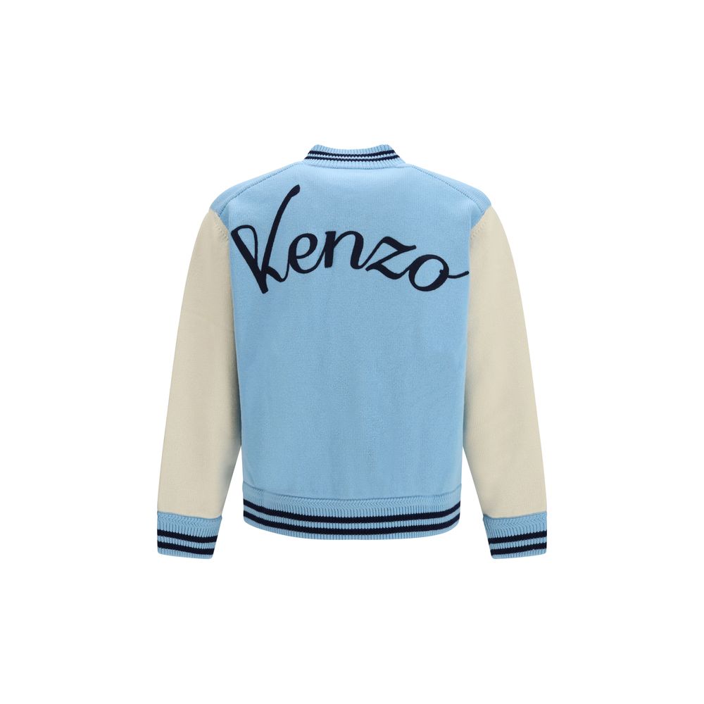 Cardigan Kenzo style bomber en laine mérinos bleu Ovis Aries