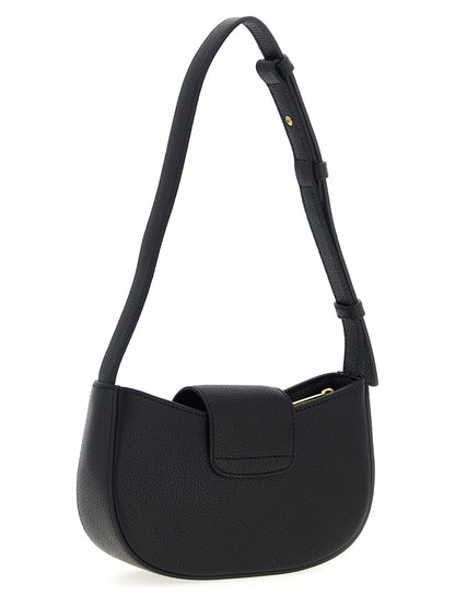 Ferragamo Gabry Hammered Leather Shoulder Bag in Black