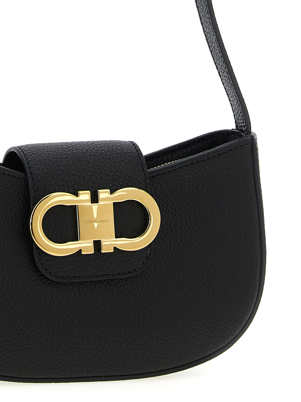Ferragamo Gabry Hammered Leather Shoulder Bag in Black
