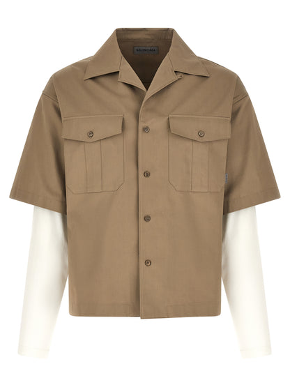 Balenciaga Blusa De Algodón Beige Diseño Bicapa Equilibrado