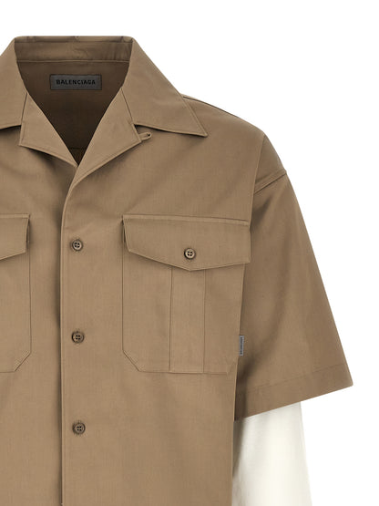 Balenciaga Blusa De Algodón Beige Diseño Bicapa Equilibrado