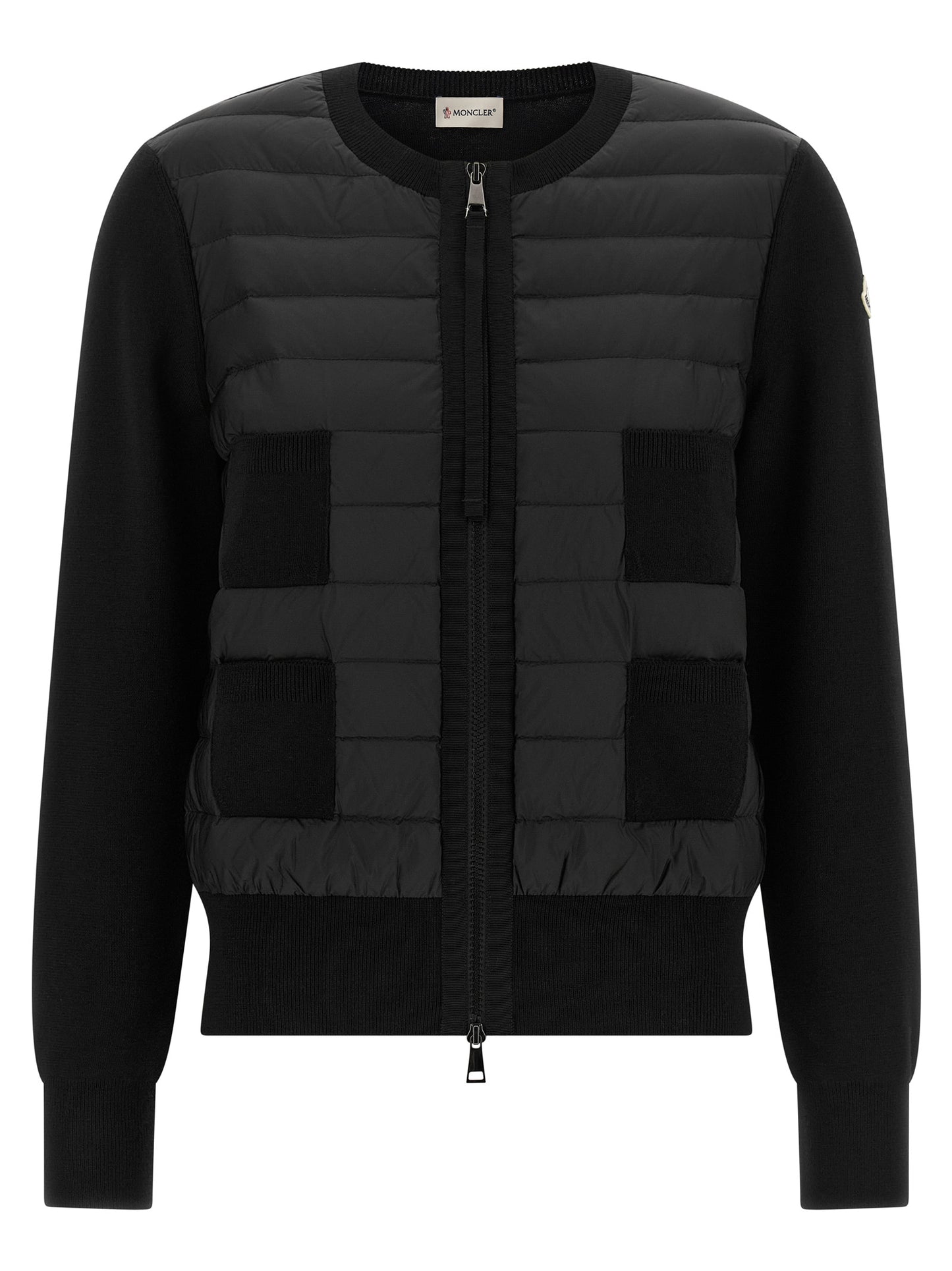Moncler Cárdigan Negro De Poliamida - Panel Delantero Acolchado