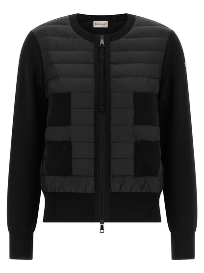 Moncler Cárdigan Negro De Poliamida - Panel Delantero Acolchado