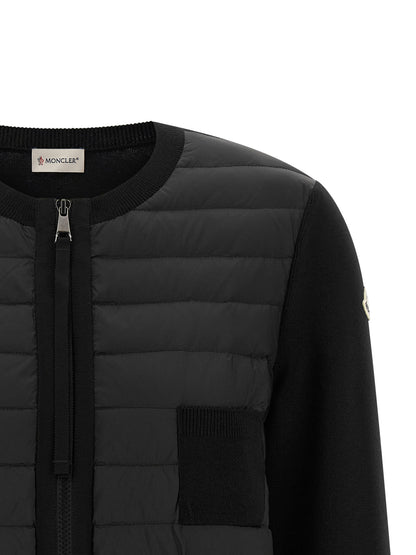 Moncler Cárdigan Negro De Poliamida - Panel Delantero Acolchado