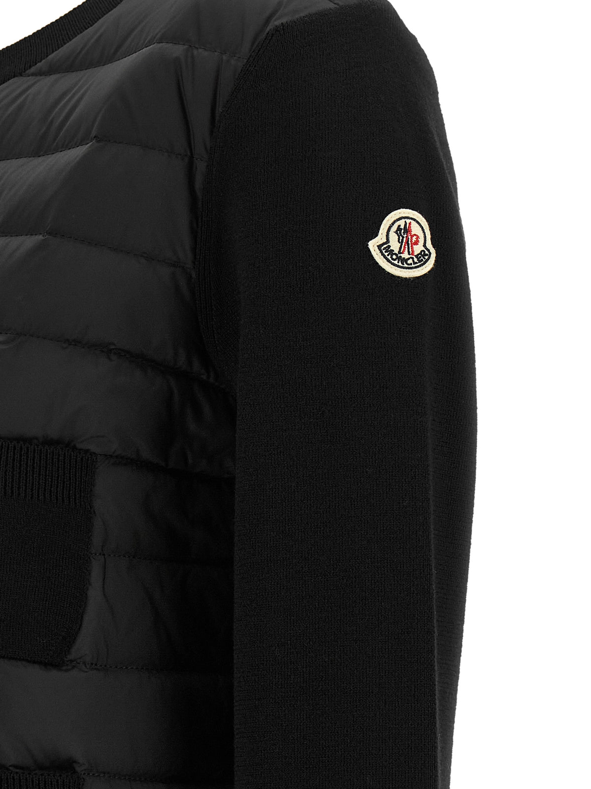 Moncler Cárdigan Negro De Poliamida - Panel Delantero Acolchado