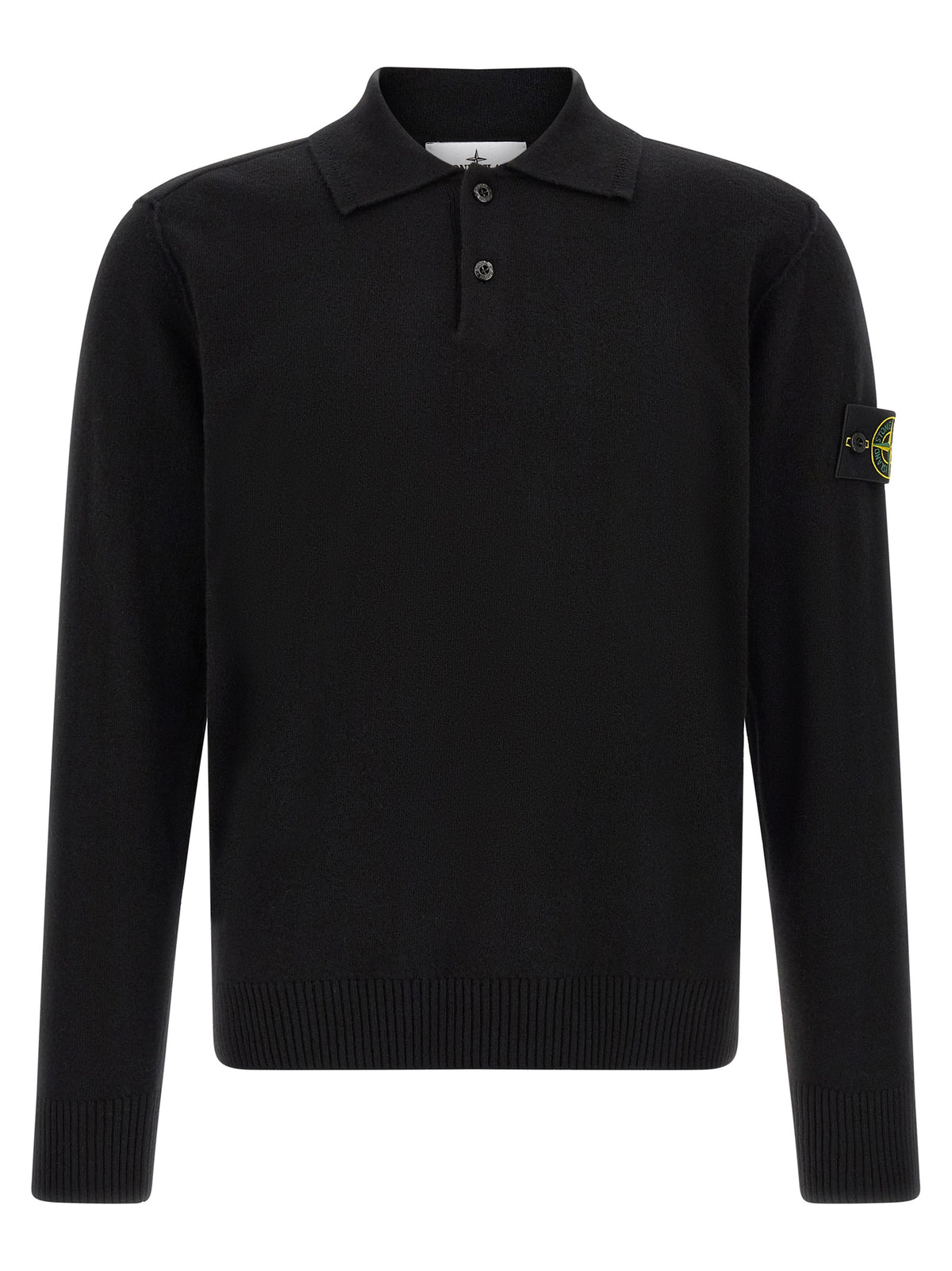 Polo Stone Island De Lana Virgen Negro Estructurado