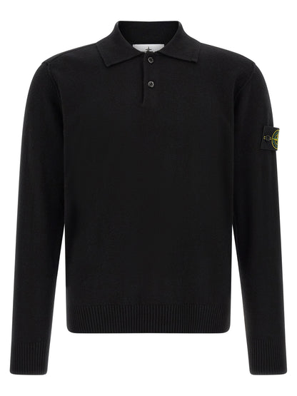 Polo Stone Island De Lana Virgen Negro Estructurado