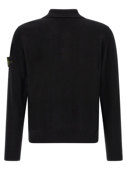 Polo Stone Island De Lana Virgen Negro Estructurado