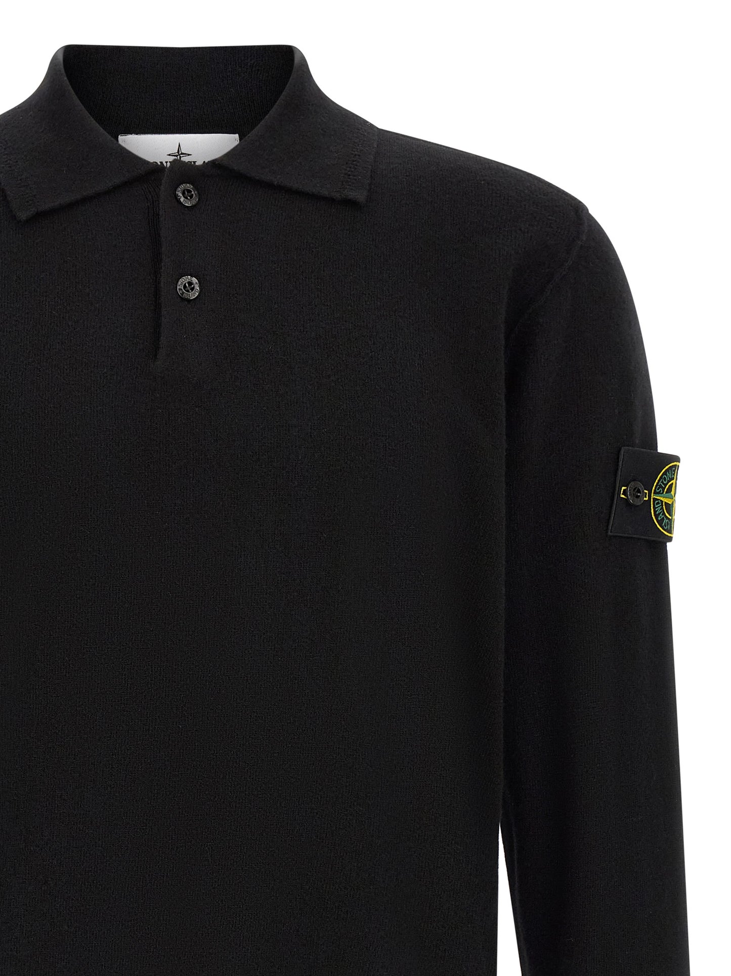 Polo Stone Island De Lana Virgen Negro Estructurado