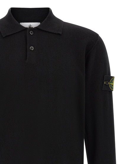 Polo Stone Island De Lana Virgen Negro Estructurado