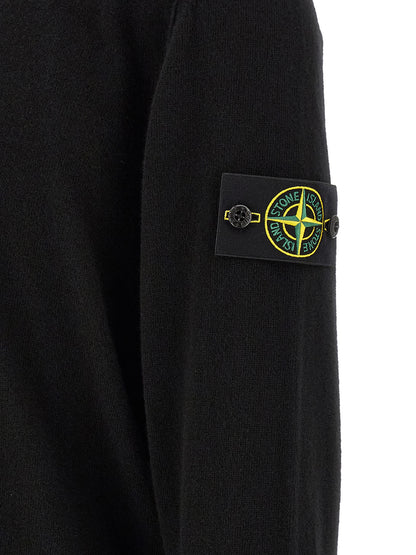 Polo Stone Island De Lana Virgen Negro Estructurado