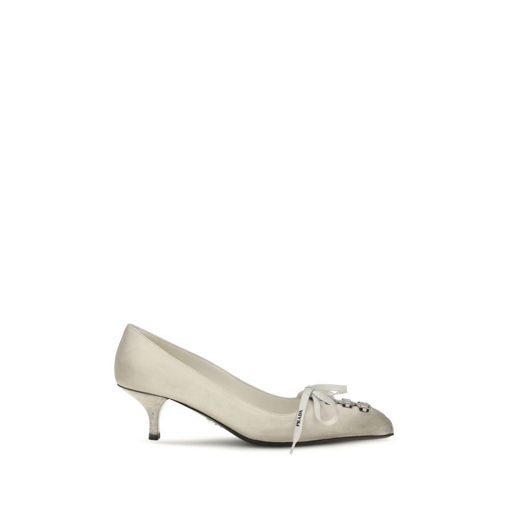 Prada White Calfskin Lace-Up Pumps