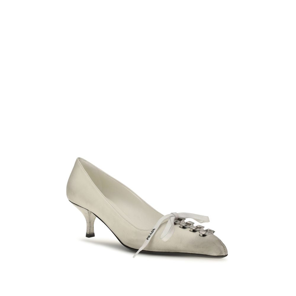 Prada White Calfskin Lace-Up Pumps