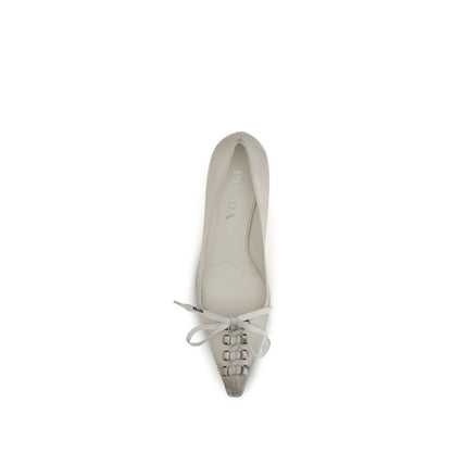 Prada White Calfskin Lace-Up Pumps