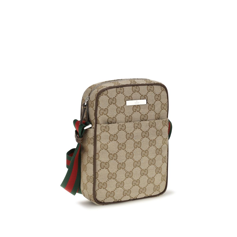 Gucci Beige Canvas Shoulder Bag Tag Pouch Model