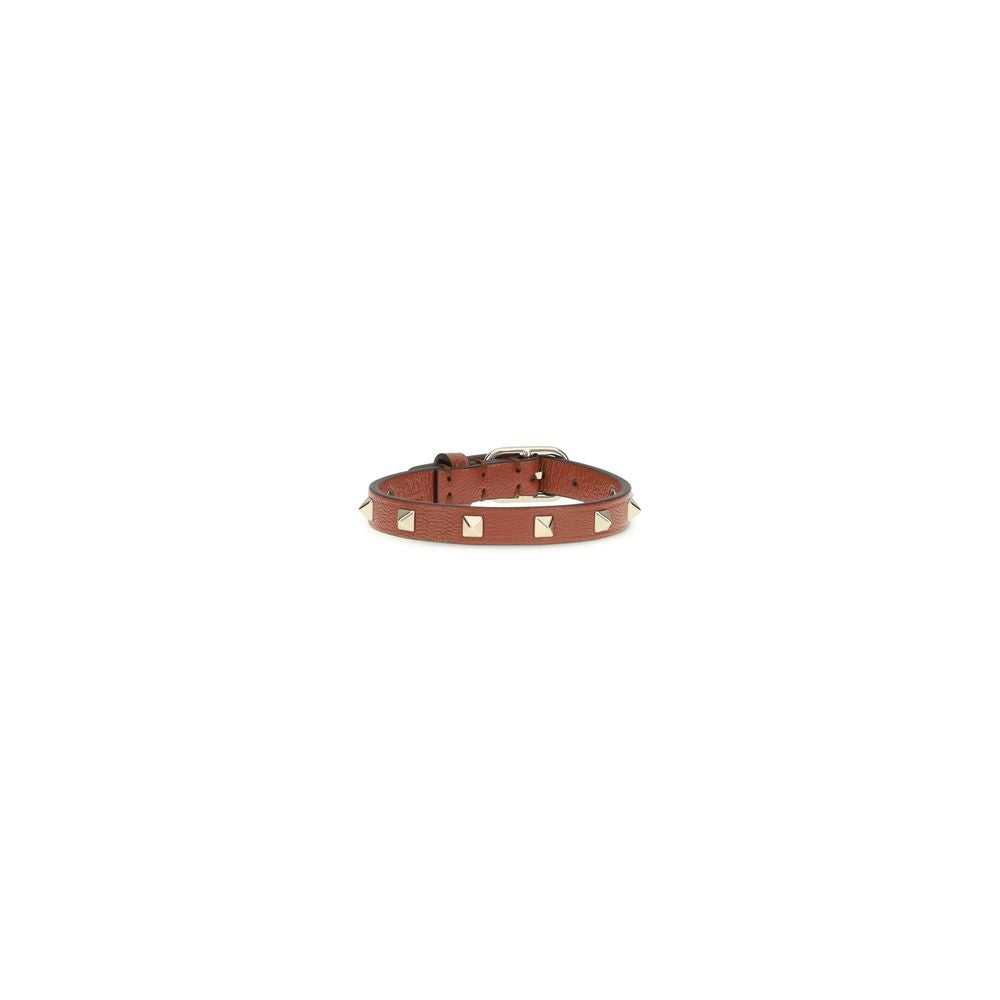 Bracelet Valentino Garavani en cuir de veau Bos Taurus marron