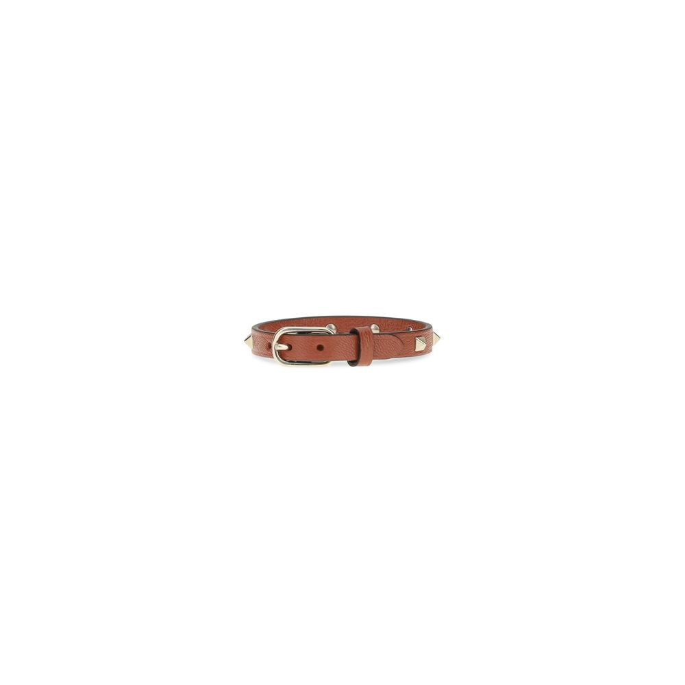 Bracelet Valentino Garavani en cuir de veau Bos Taurus marron
