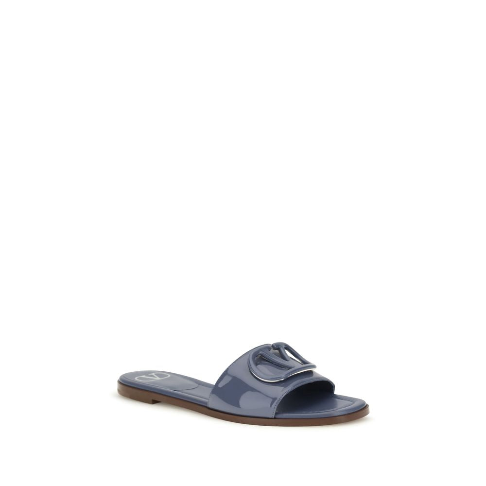 Valentino Garavani Blue Calfskin Flat Sandals
