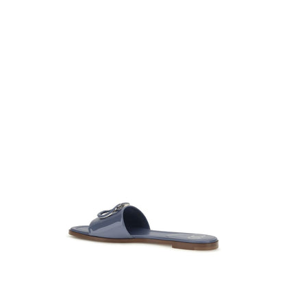 Valentino Garavani Blue Calfskin Flat Sandals