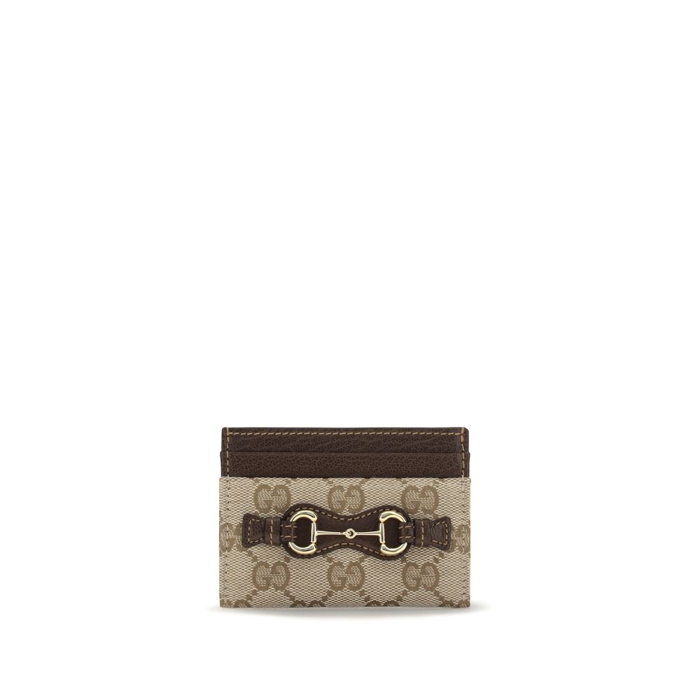 Porte-cartes Gucci en coton marron avec détail Horsebit