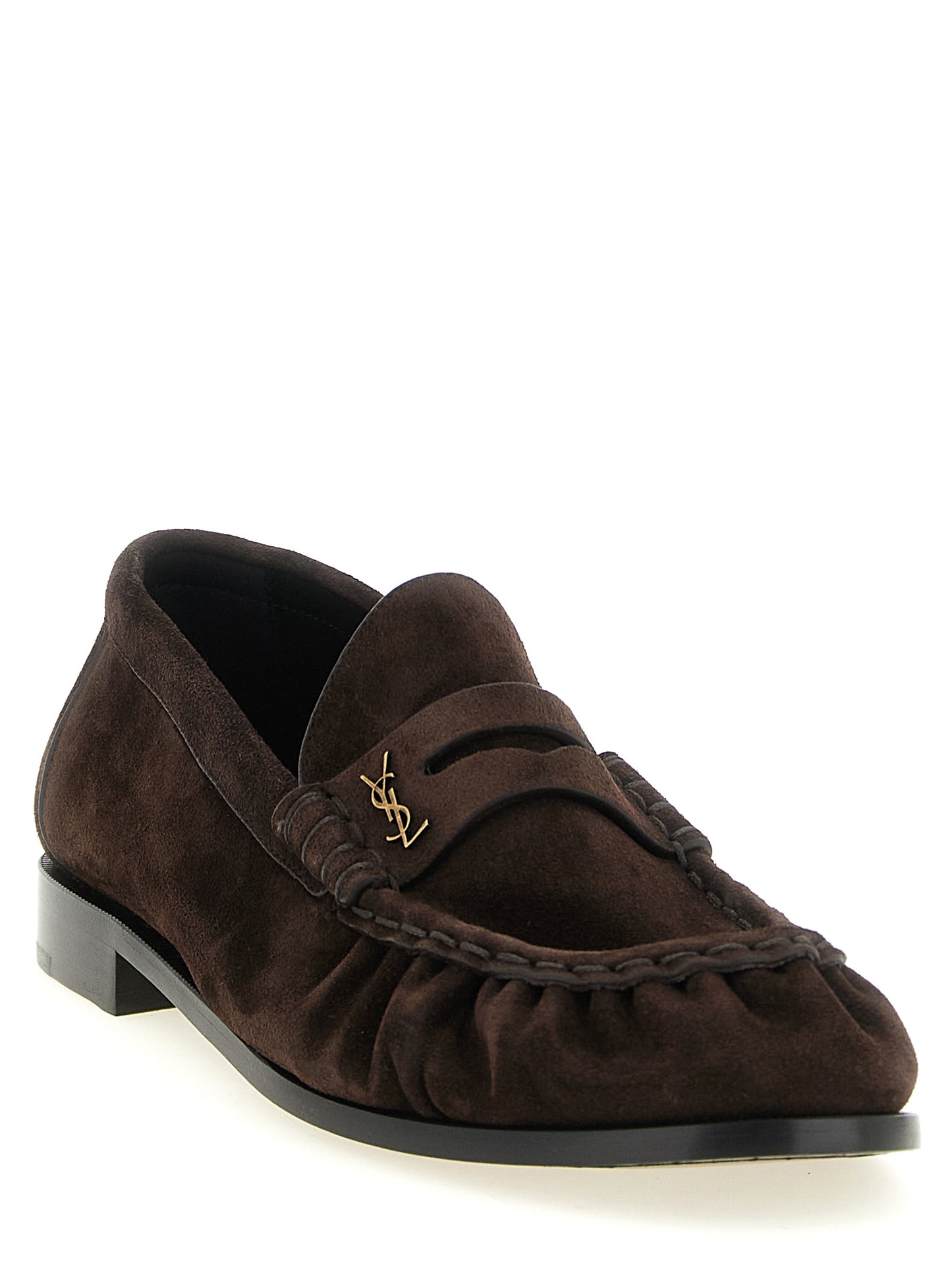 Mocasines Saint Laurent De Piel De Becerro Marrón - Diseño Deslizante