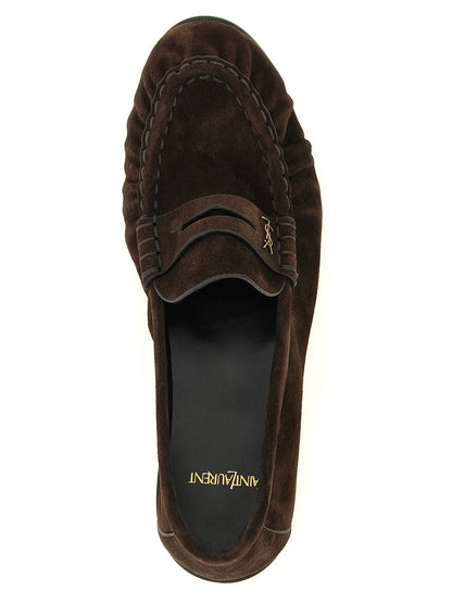 Mocasines Saint Laurent De Piel De Becerro Marrón - Diseño Deslizante