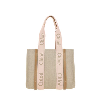 Chloé Bolso De Hombro De Lino Marrón Y Modelo Woody