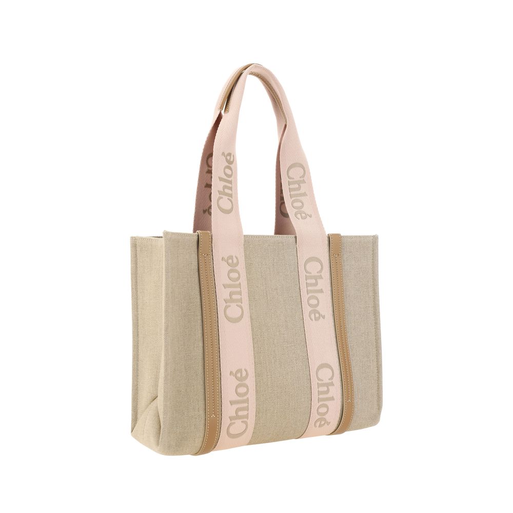 Chloé Bolso De Hombro De Lino Marrón Y Modelo Woody