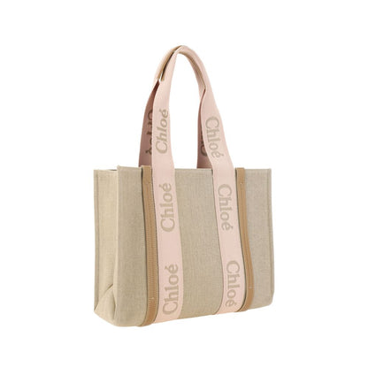 Chloé Bolso De Hombro De Lino Marrón Y Modelo Woody