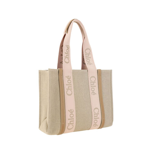 Chloé Bolso De Hombro De Lino Marrón Y Modelo Woody