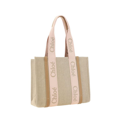 Chloé Bolso De Hombro De Lino Marrón Y Modelo Woody