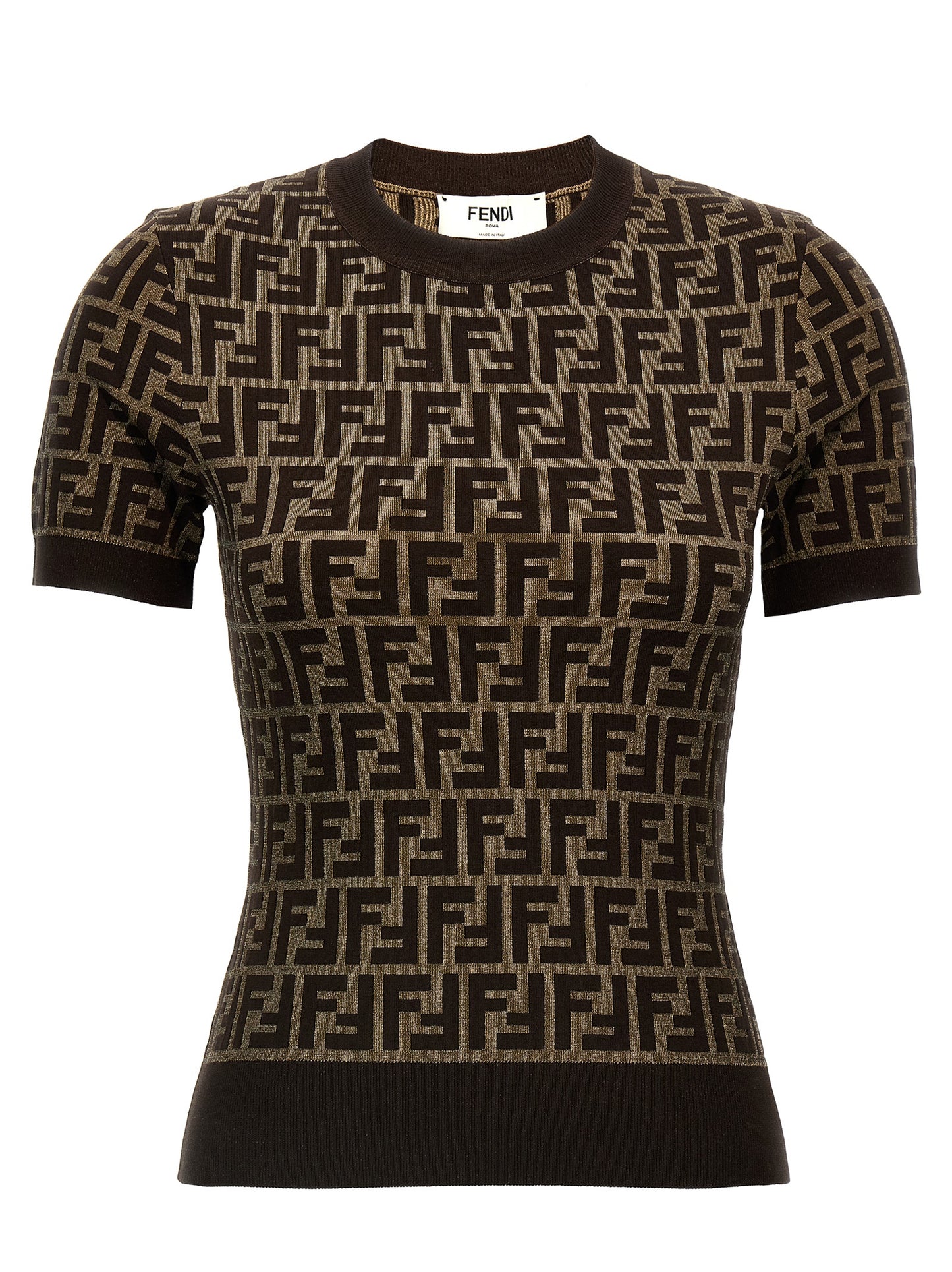 Cardigan Fendi De Algodón Marrón - Acabado Jacquard Sutil