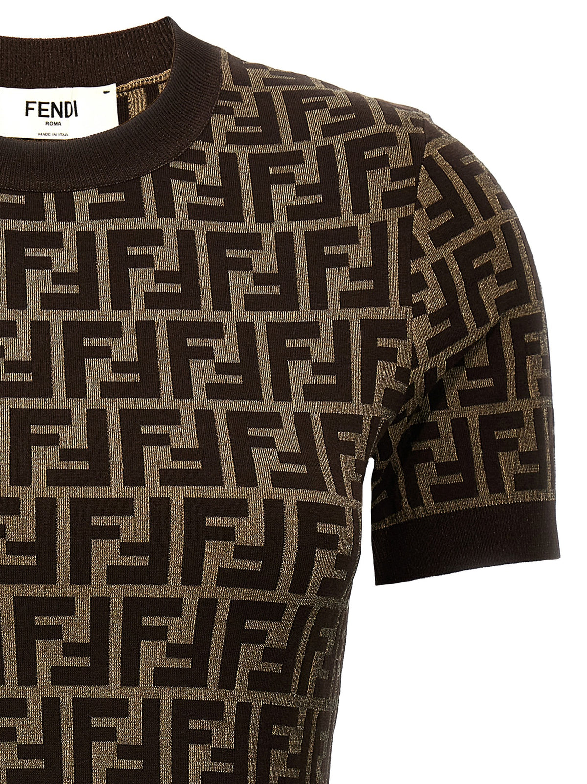 Cardigan Fendi De Algodón Marrón - Acabado Jacquard Sutil
