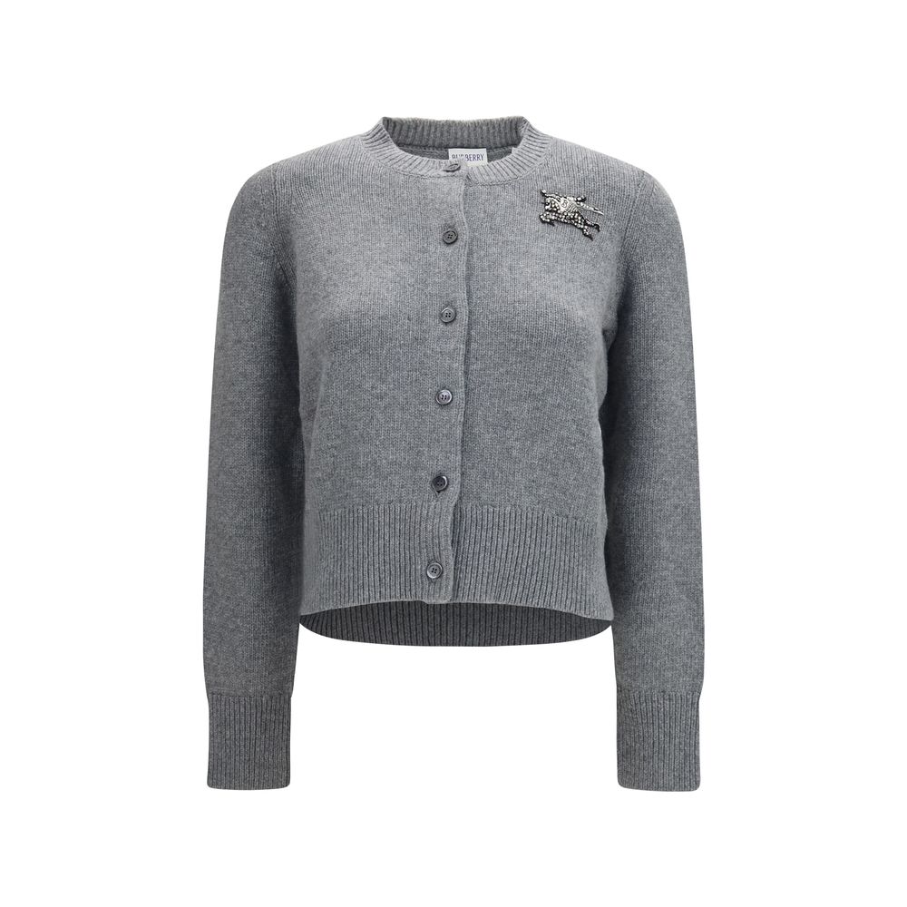 Cardigan Burberry de Lana Oves Aries Gris con Ajuste Regular