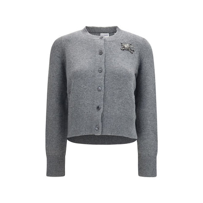 Cardigan Burberry de Lana Oves Aries Gris con Ajuste Regular