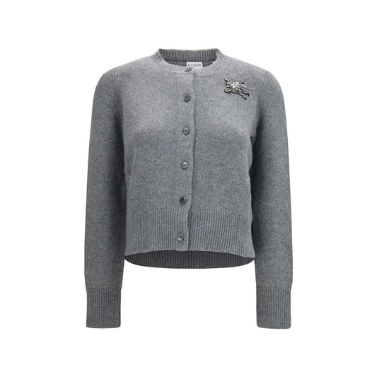 Cardigan Burberry de Lana Oves Aries Gris con Ajuste Regular
