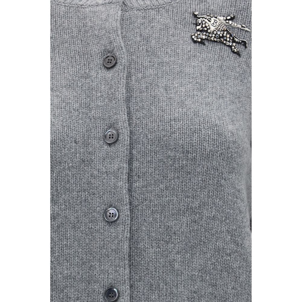 Cardigan Burberry de Lana Oves Aries Gris con Ajuste Regular