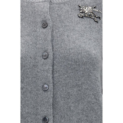 Cardigan Burberry de Lana Oves Aries Gris con Ajuste Regular