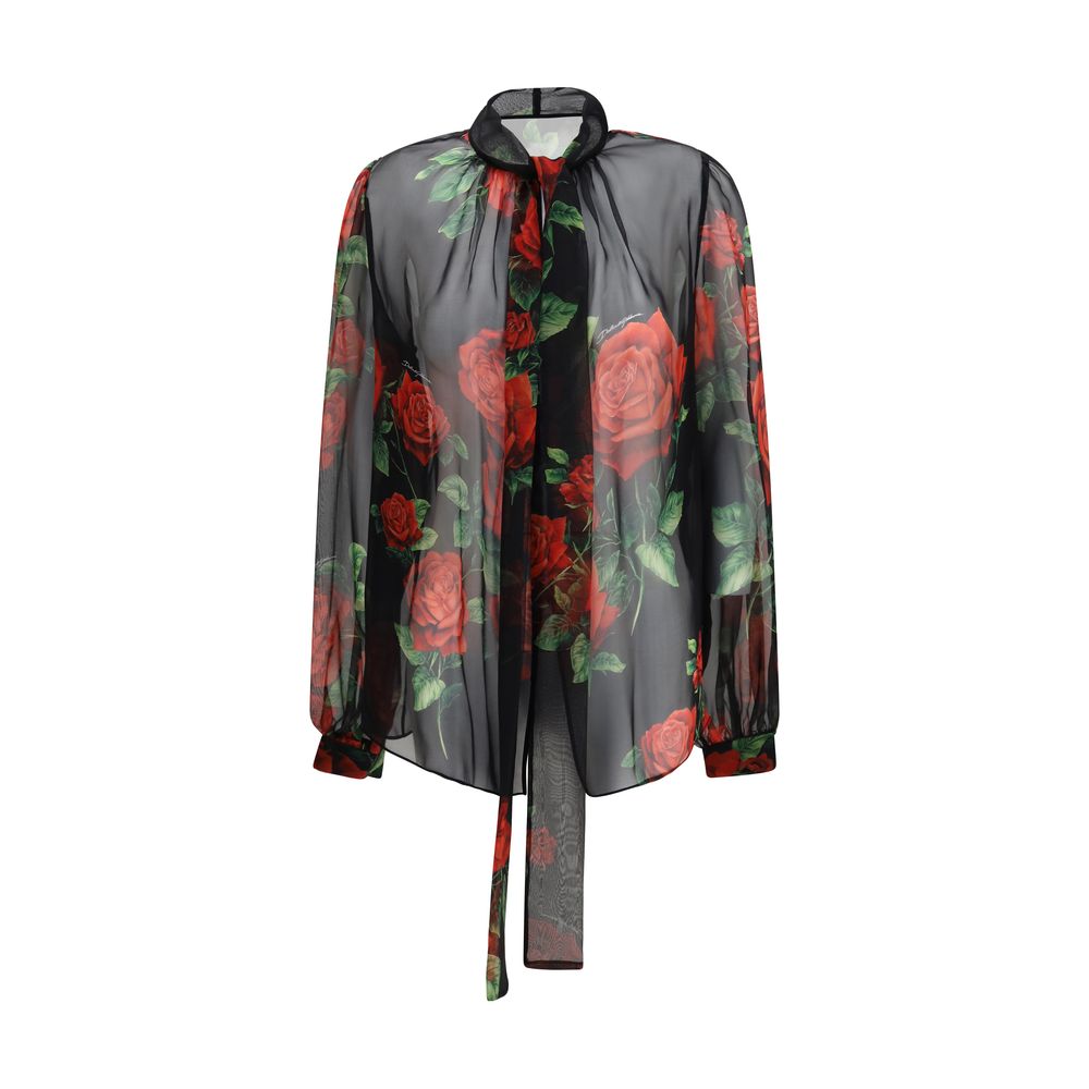 Dolce & Gabbana Blusa De Seda Negra - Escote Frontal Con Lazo